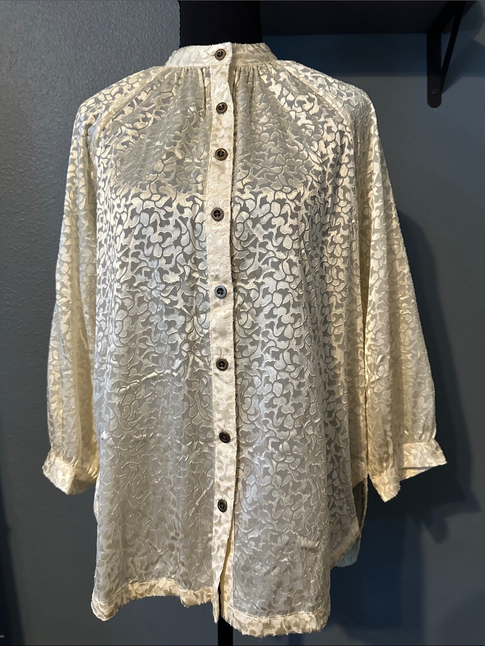 Anthropologie Ivory Lace Button-Front Blouse - Picture 3 of 9